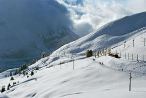 Stunning Alpine Winter landscapes on the Swiss Mountain Trains Tour